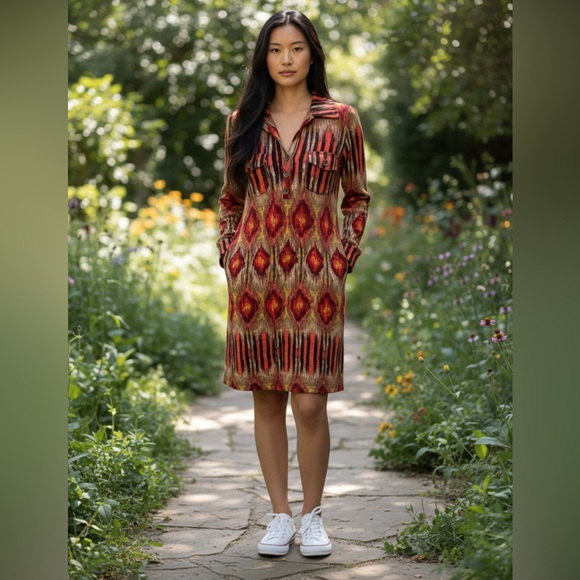 Anthropologie Uncle Frank Ikat Print Shirt Dress Long Sleeve - Picture 1 of 15